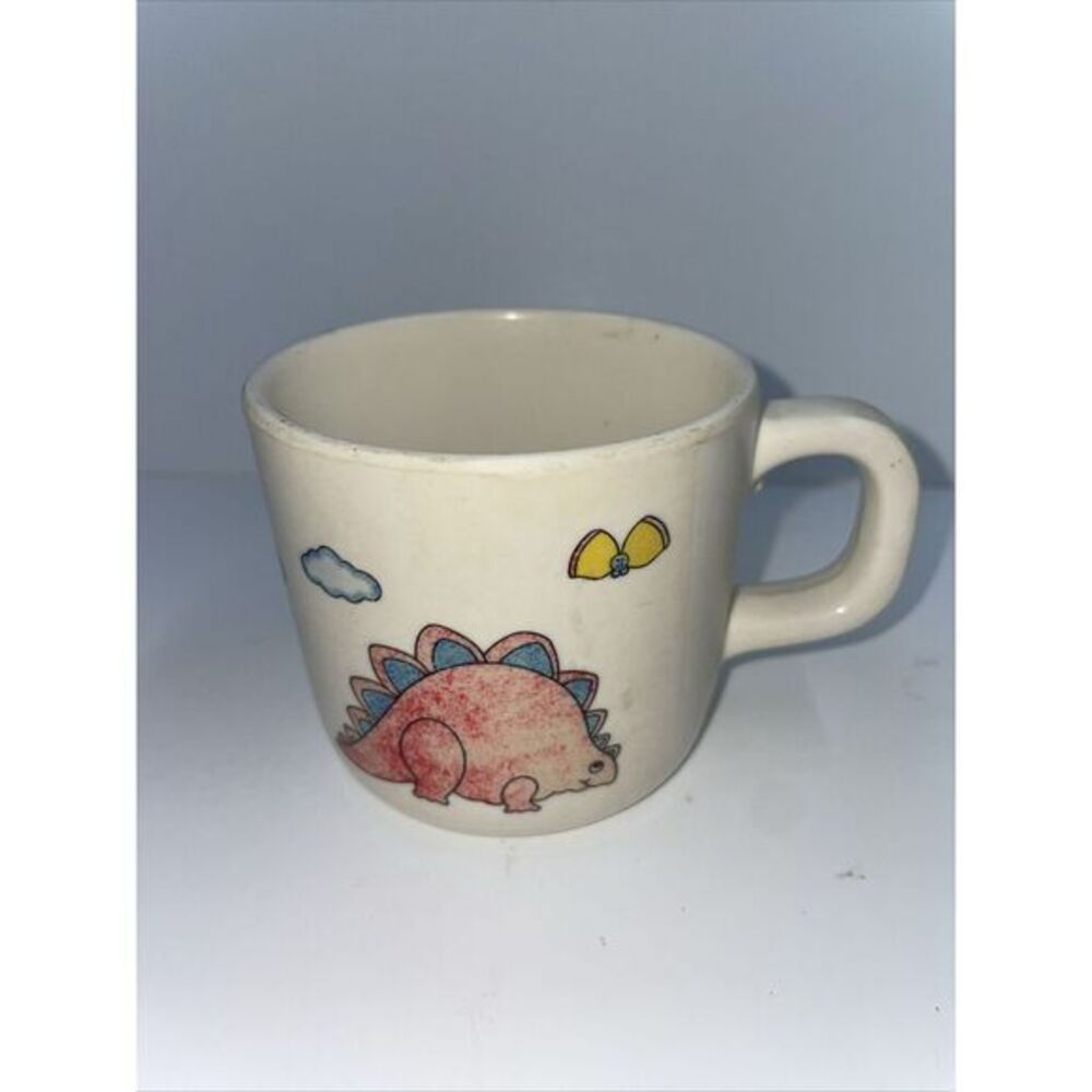 1987 Oneida Childs Dinosaur Mug Cup Melamine‎ Plastic Rainbow Kitschy Graphics
